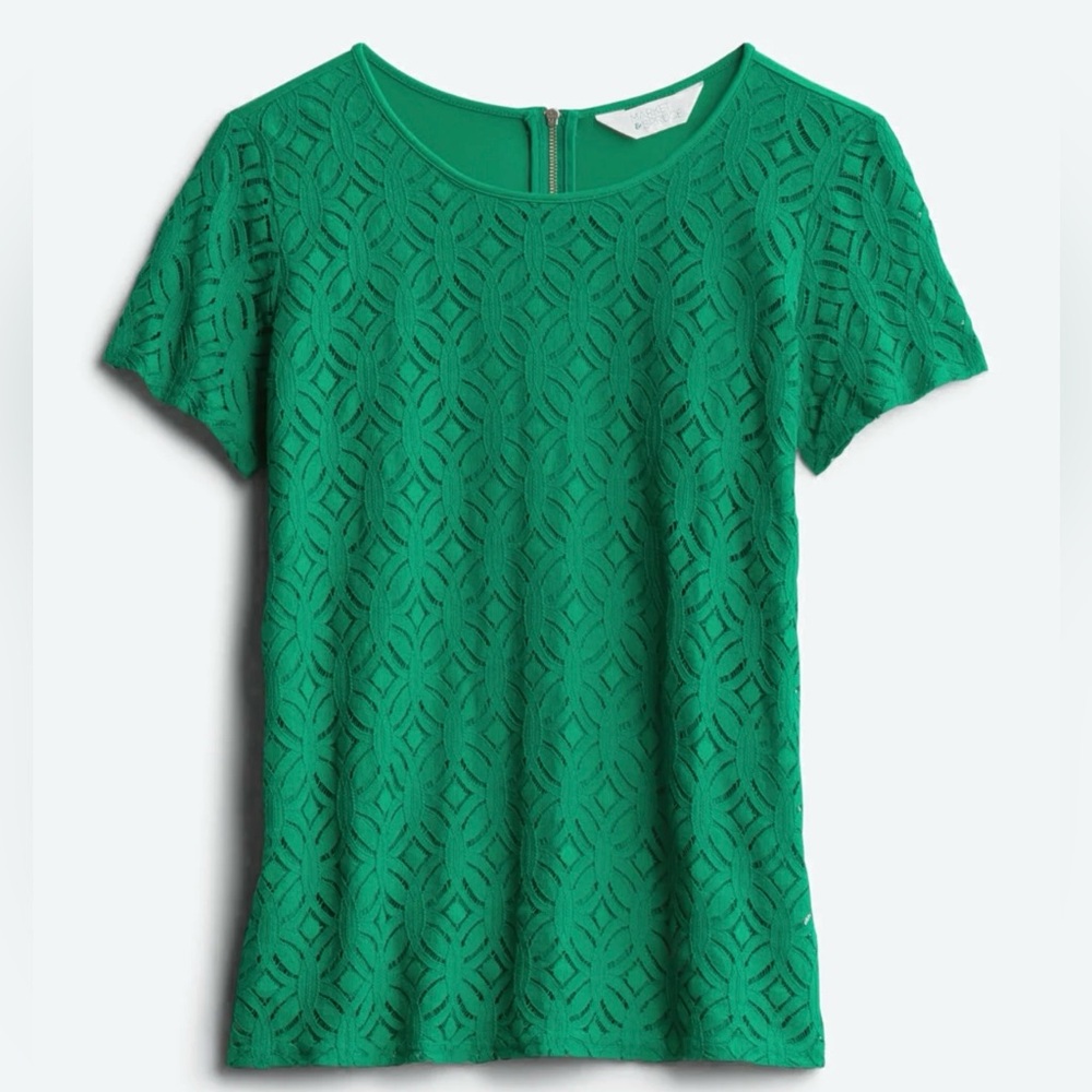 NWT Market & Spruce Petite Women's Crochet Front Mixed Material Top Size PM